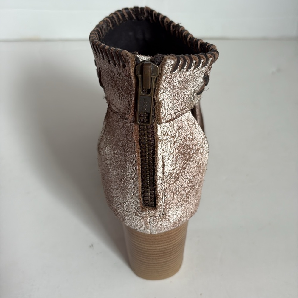 Roper vintage style suede beige w fringe fashion open toe sandal stacked heel - Picture 10 of 16